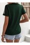 Women's Short Sleeve Tulle Detail Stone Janjan Crepe Blouse - 3
