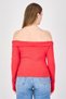 Women Off-Shoulder Across Neck Long Sleeve Textured Top, Red - 2