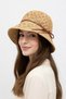 Women's Camel Faux Leather Detailed Handmade Straw Bucket |   Summer Vacation and Beach Hat - 3