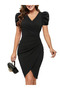 Women's Short Sleeve Double Breasted Collar Asymmetrical Cut Detailed Imported Crepe Mini Dress - 2