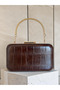 Brown Gold Detailed Thick Crocodile Patterned Women's Evening Dress Bag Wedding Engagement Graduation - 3