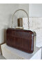 Brown Silver Detailed Thick Crocodile Patterned Women's Evening Dress Bag Wedding Engagement Graduation - 2
