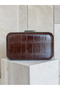 Brown Silver Detailed Thick Crocodile Patterned Women's Evening Dress Bag Wedding Engagement Graduation - 3