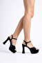 Black Glitter High Platform Heel Evening Dress Shoes