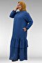 66002 Plus Size Skirt with Ruffled Sleeves and Elastic Muslin Fabric - Indigo - 4