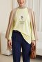 Floral Embroidered Crew Neck Combed Cotton Tunic - Light Yellow - 3