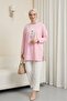 Floral Embroidered Crew Neck Combed Cotton Tunic - Pink - 4