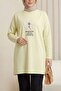 Floral Embroidered Crew Neck Combed Cotton Tunic - Light Yellow