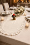 Silvery Linen Look Oval Runner |   Fırfırlo Luxury Table Runner |   Sparkling Stylish Table Decor - 40X140