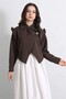Ruffled Shoulder, Criss-Cross Front, Double-Layered Crepe Blouse with Brooch Detail - Coffee Color - 6