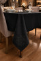 Lotus Lace Detailed Seamless Tablecloth, Handcrafted French Lace, Black Without Holes