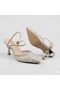 (Özmaçan) Women's Closed-Toe Heeled Shoes with Drop Stone Detail Silver - 2