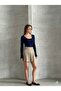 Women's Navy Blue Square Neck Long Sleeve Slim Finger-Loop Detailed Buzzy Badi Bodysuit - 2