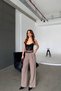 Double Belt Detail Palazzo Fabric Trousers - Mink Mink - 2