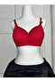 Women's C Cup Cotton Lace Detailed Gathering Red Bra