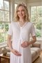 New Season Mink Full Length Stylish Lace Detailed Short Sleeve Buttoned Maternity Maternity Dressing Gown Nightgown Set - 7