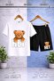 Children's Bear with a Message on His Back Special Printed Crew Neck 3-Piece T-Shirt - Shorts Set - 2