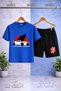 Children's Car Tokyo White Japanese Writing Custom Printed Crew Neck 3-Piece T-Shirt - Shorts Set - 3