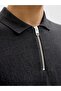 Black Cotton Knit Zip Polo - 6