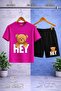 Children's Bear with a Message on His Back Special Printed Crew Neck 3-Piece T-Shirt - Shorts Set - 2