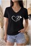 Women's Oversize V-Neck T-Shirt with Butterfly Half Heart Print