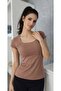 Women's Short Sleeve Square Neck Brown Color Body T-Shirt - 2