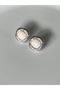 Silver color textured pearl round earrings - 2