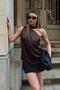 Brown Satin One-Shoulder Draped Neck Detail Women's Blouse - 3