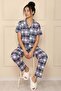 Women's Heart and Plaid Patterned Shirt Collar Short Sleeve Long Cool Milan Fabric Pajama Set
