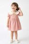 Baby Girl Birthday Party Wedding Dress Short Sleeve Linen Ribbon Collar Lined