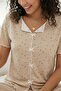 Women's Tiny Flowers Patterned Ribbed V-Neck Short Sleeve Under-Long Cool Viscose Camisole Pajama Set - 3