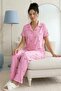 Women's Ribbon Patterned Shirt Collar Short Sleeve Long Cool Milan Fabric Pajama Set - 2