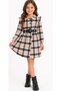 Girl's Button-Closed Belted Plaid Patterned Powder Color Midi Length Lumberjack Dress