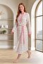 Women's Large Size Floral Patterned Long Sleeve Dressing Gown Nightgown 2-Piece Set 75% Cotton 25% Viscose
