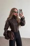 New Season High Collar Corset Biker Crop Women's Light Brown Leather Jacket - 5