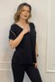 Women's Black Blouse with Piping Detail on Collar and Sleeves - 4