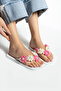 Suzan Women's White Special Design Pink and White Beaded Floral Flip-Flops Summer Beach Slippers