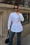 White Women's Poplin Shirt with Waist Detail and Pleated Detail - 4