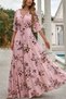 New Season Women's Short-Sleeved V-Neck Floral Print Elegant Long Dress - 2