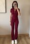 Voga Basic Bordo Rover Slim Fit Zippered Fitness Pilates Yoga Spanish Leg 2-Piece Sports Set