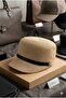 Women's Straw Raffia Knitted Cap Hat with Band Detail Summer Model - 4
