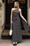 Black Polka Dot One-Shoulder Women's Sandy Midi Dress with Scarf