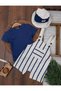 Summer Baby Boy Salopet Set with Snap Fasteners on the Shoulder and Striped Safari Hat - 2