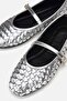 Women's silver braided band Ballet Flats - 4