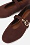 Women's brown Suede gold Buckled striped Ballet Flats - 4