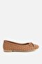 Women's Tan Suede Knitted Bow Ballet Flats