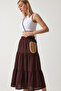 Flounced Summer Long Viscose Skirt Lrn0008 Brown - 3