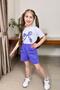 Girl's Digital Ribbon Printed T-Shirt and Lilac Shorts Set with Bow Pocket Detail - 2