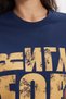 Women's Oversize Wide Cut 100% Cotton Crew Neck Short Sleeve Printed Navy Blue T-Shirt Blouse - 5