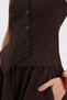 Women's slim fit 100% cotton v-neck double pocket brown skirt vest set - 4